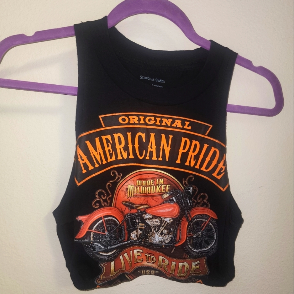Stardust Swim Black Biker American Pride Crop Top Tank Top size Large